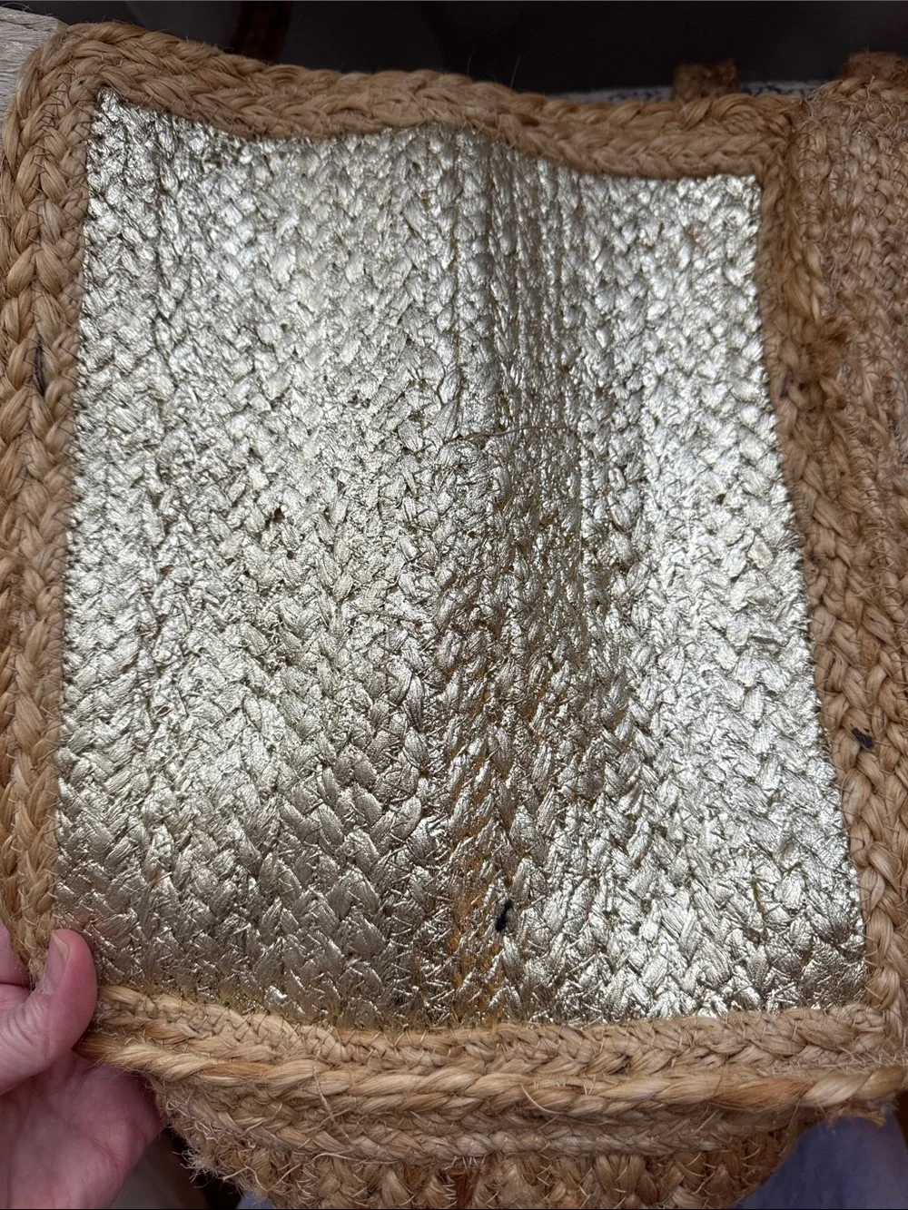 Chloe & Alex Braided Straw Tote with Gold Panels and Embossed Leather - NWOT